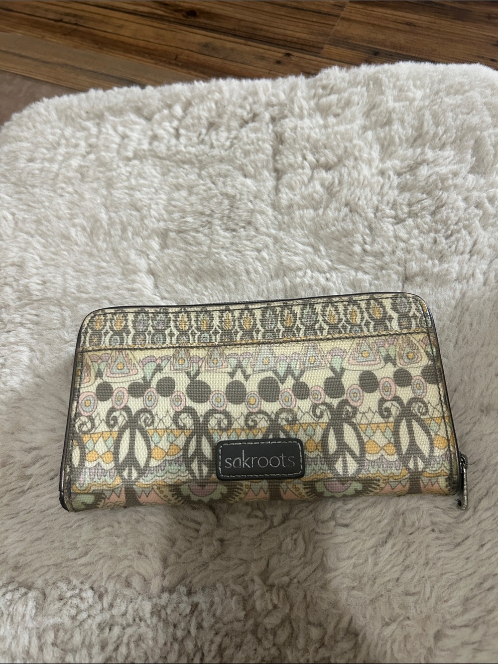 Sakroots Cream Multi-Pattern Zip Wallet with Soft Pastel Accents